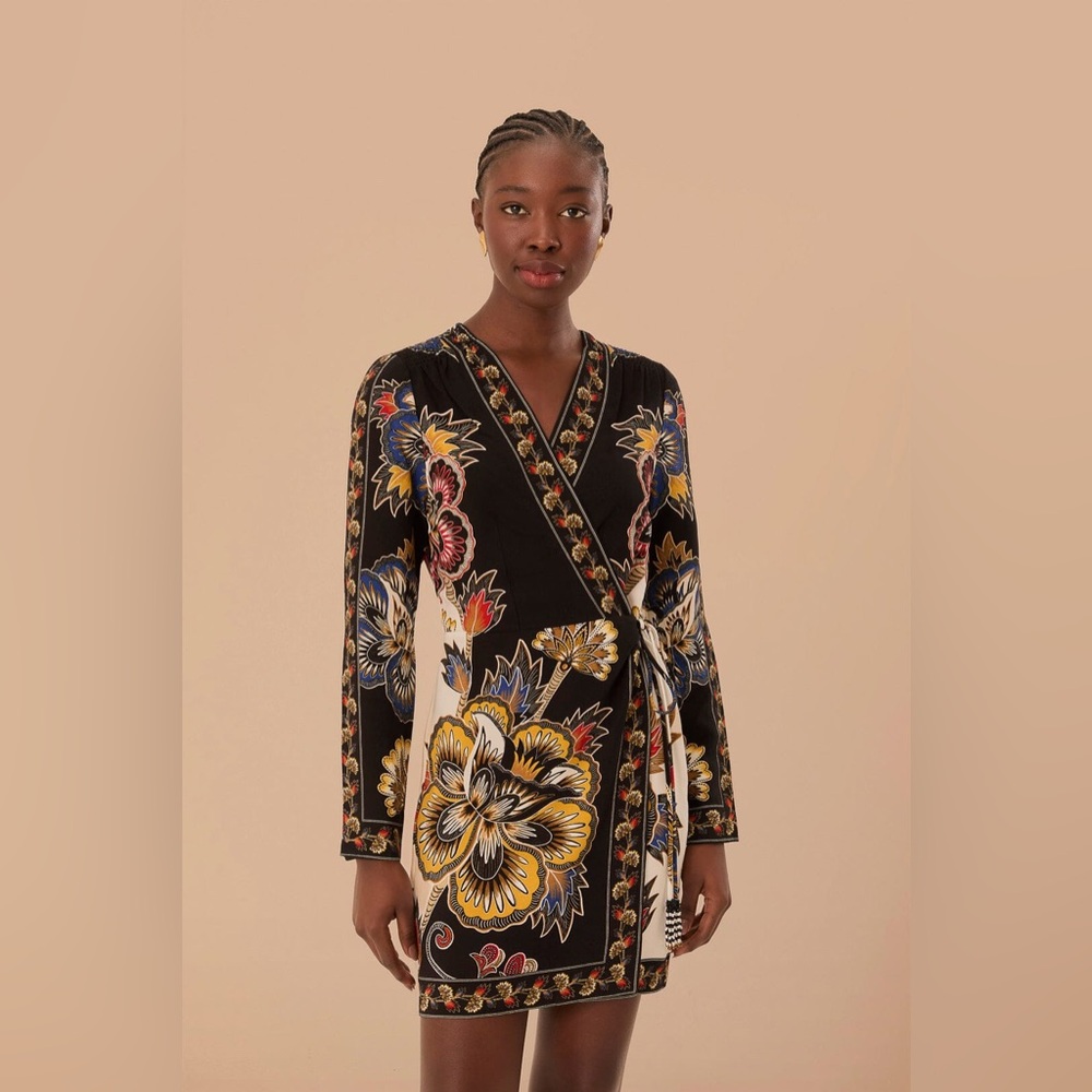 Black Maxi Floral Lenzing™ Ecovero™ Viscose Wrap Mini Dress